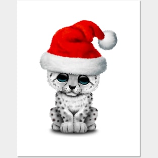 Cute Snow leopard Cub Wearing a Santa Hat Posters and Art